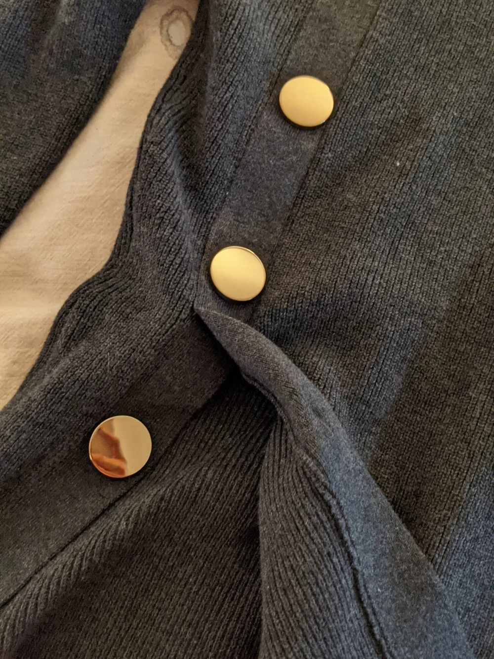 Zara Dark Grey Knit Sweater with Gold Buttons